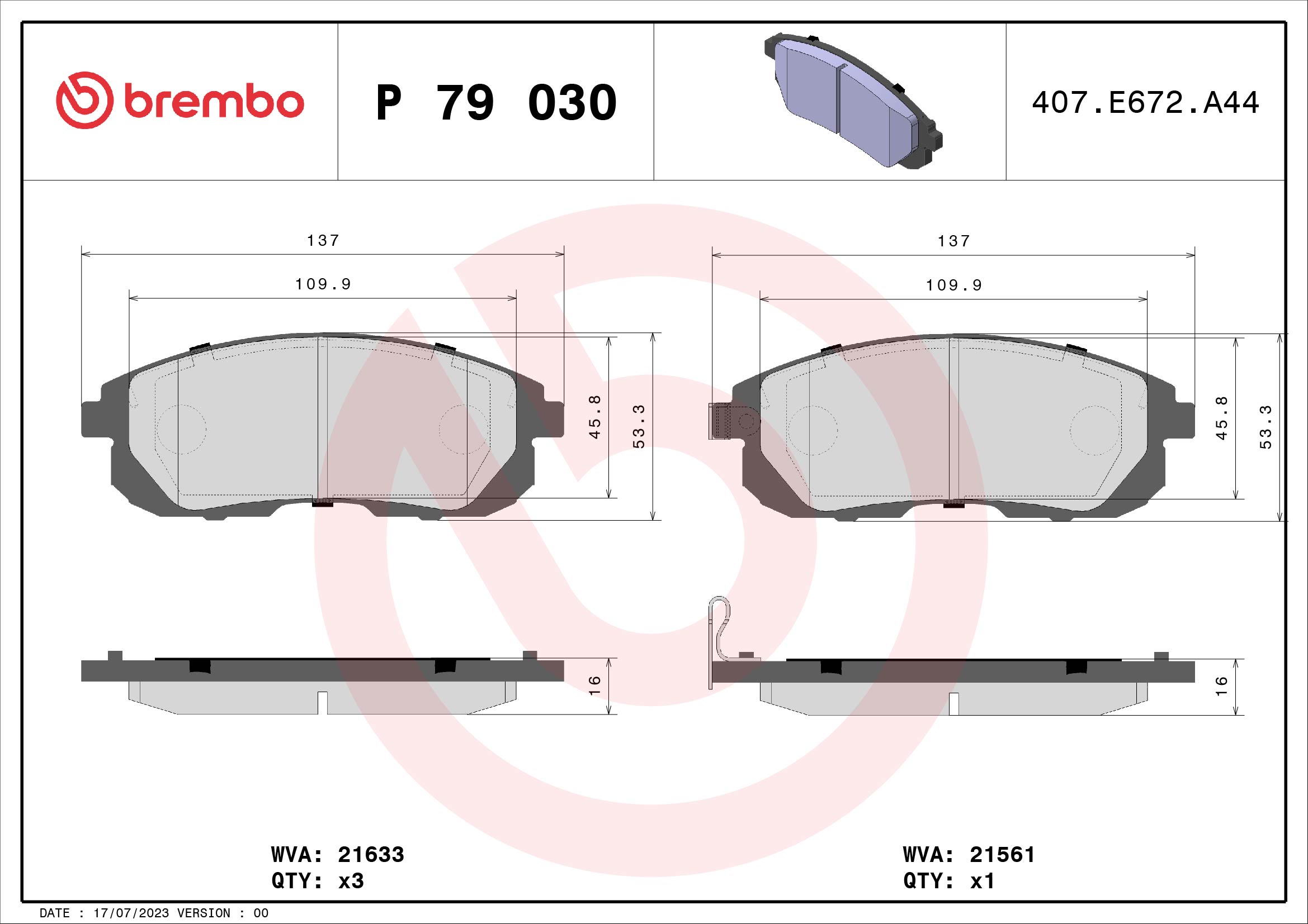 A.B.S. P 79 030 BREMBO Bremsbelagsatz, Scheibenbremse